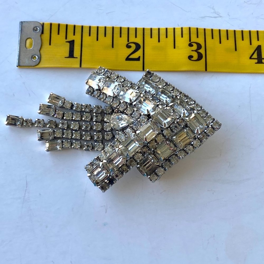 Kramer Chevron Ornate Rhinestones Brooch with Dangles - Picture 8 of 9